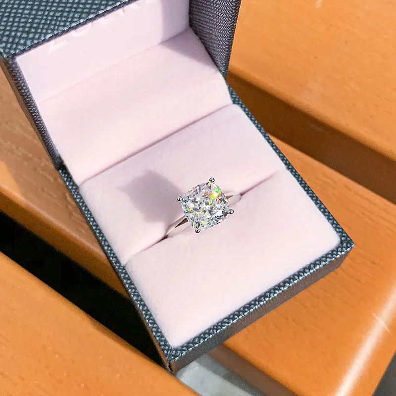 Ainuoshi Cushion White Created Diamond Solitaire Ring