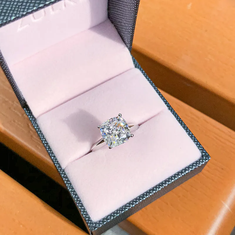 Ainuoshi Cushion White Created Diamond Solitaire Ring