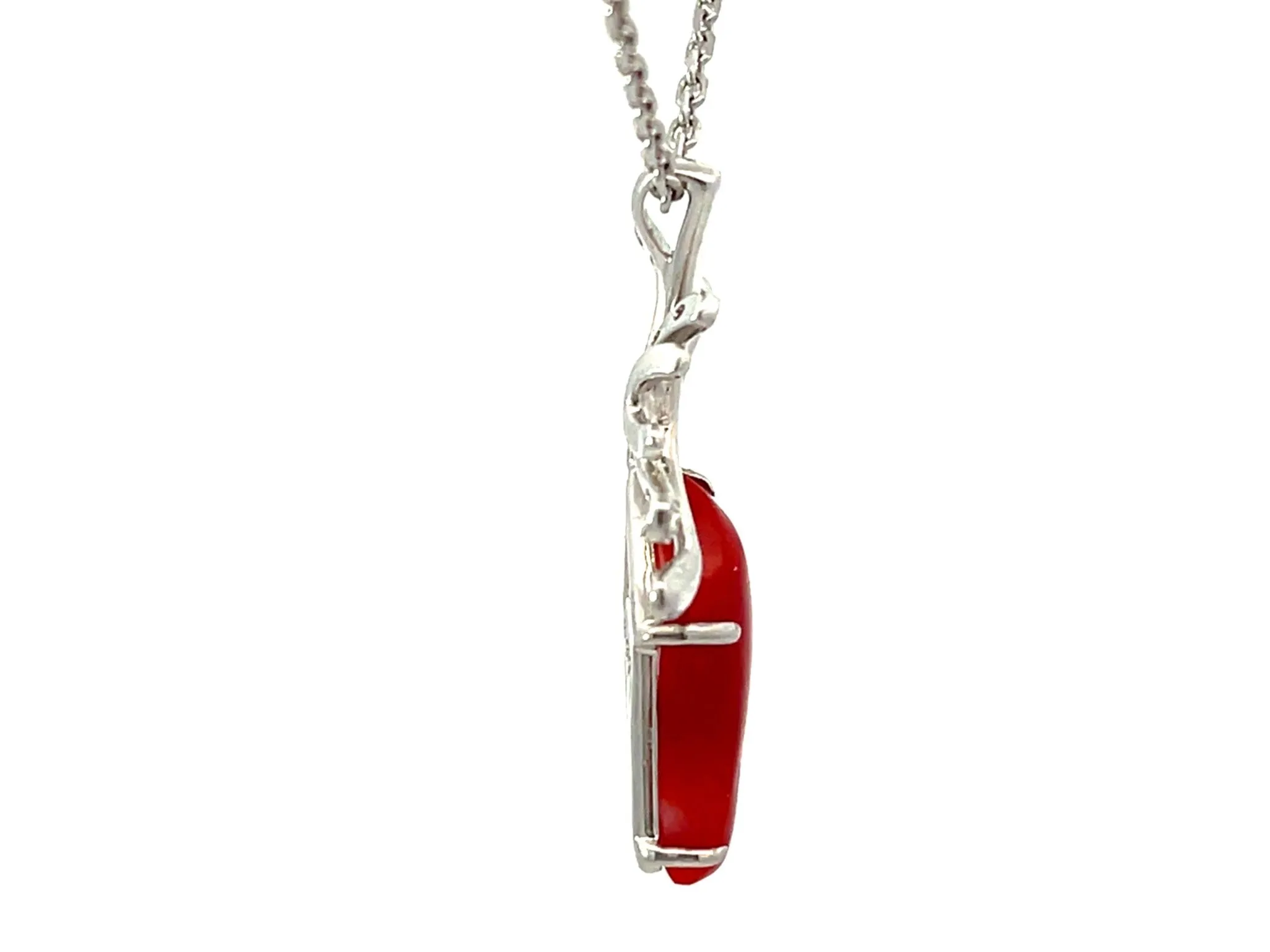 Aka Coral Red Heart Diamond Necklace Solid 14k White Gold