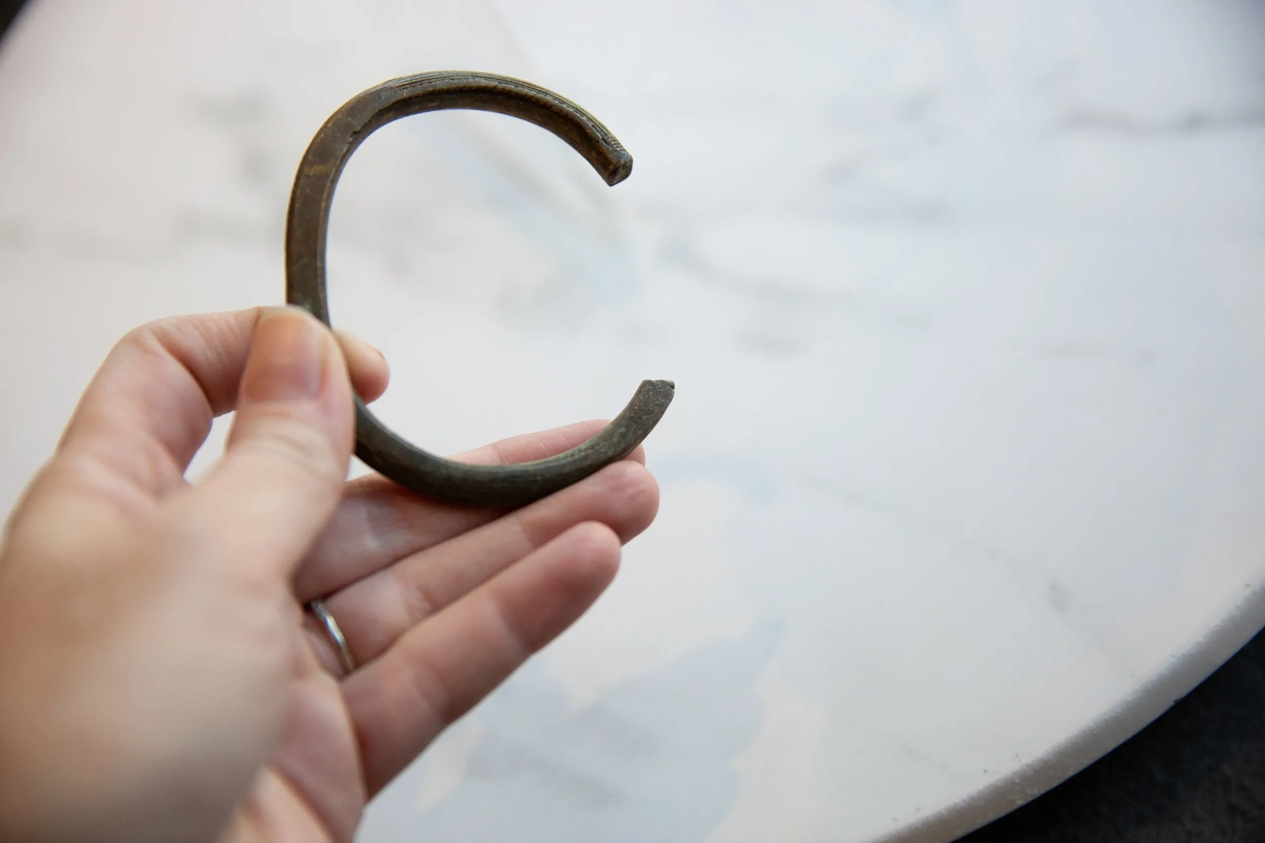 Antique African Bronze Striped Cuff Bracelet