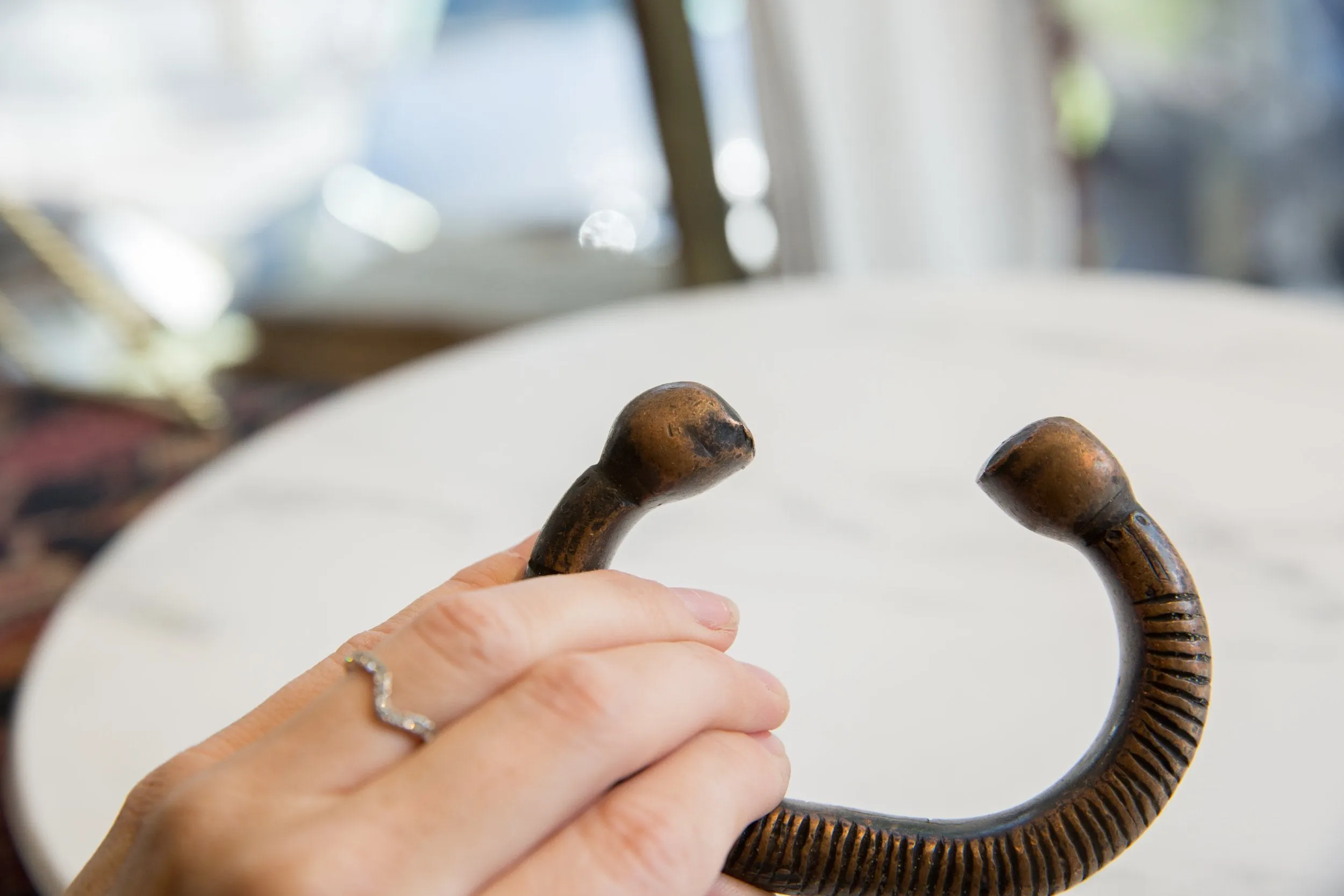 Antique African Copper Alloy Snake Cuff Bracelet
