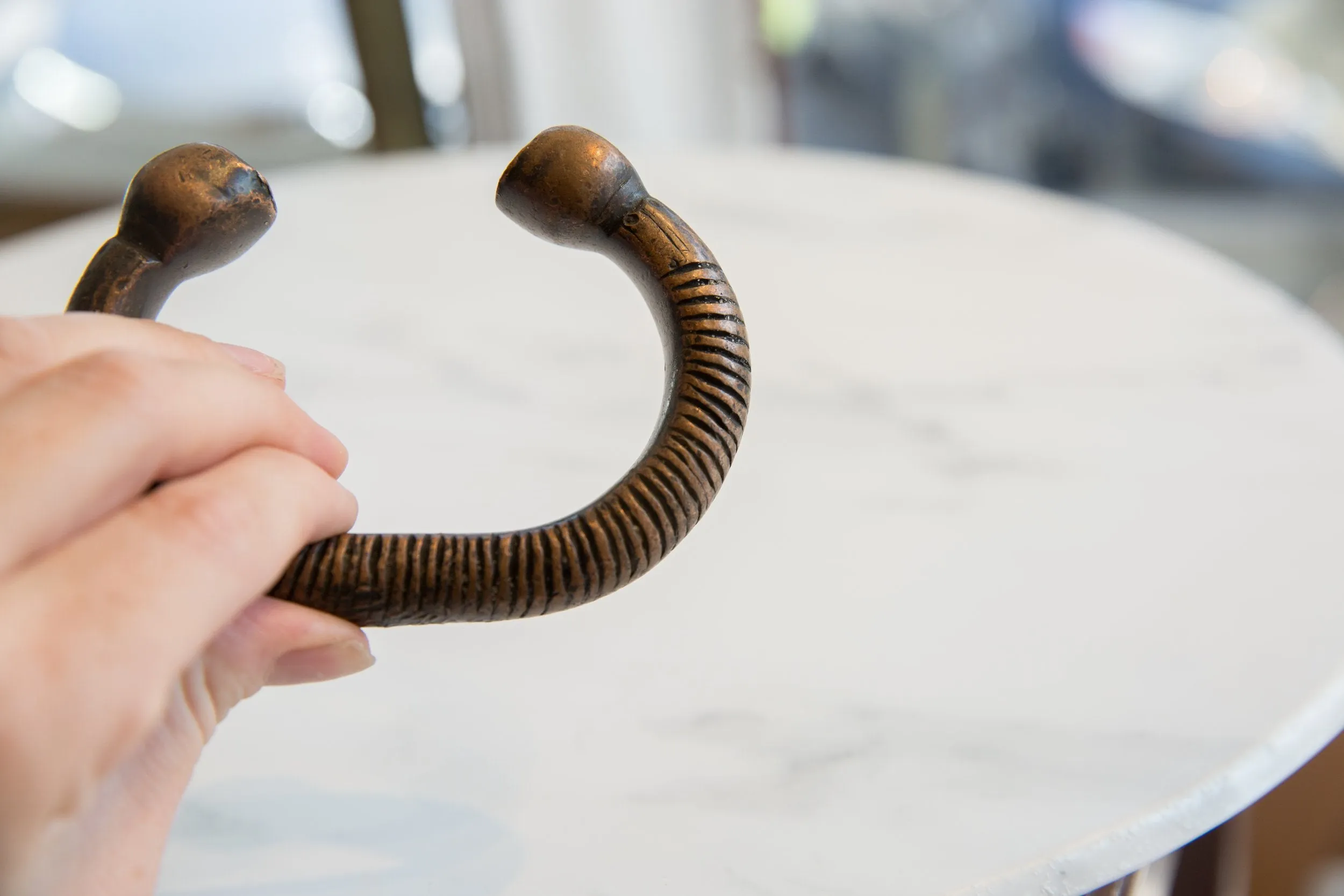 Antique African Copper Alloy Snake Cuff Bracelet
