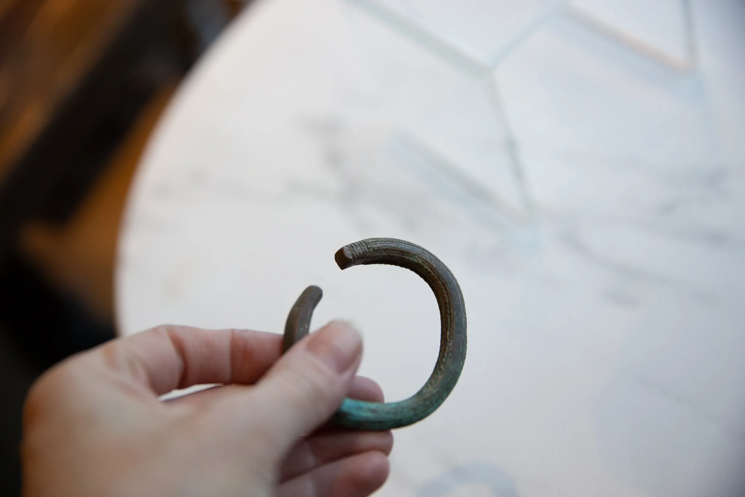 Antique African Oxidized Copper Cuff Bracelet with Striped Detailing