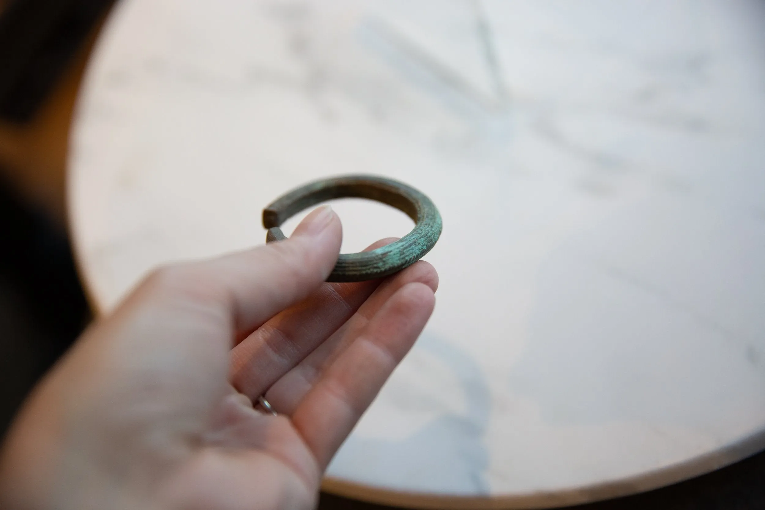 Antique African Oxidized Copper Cuff Bracelet with Striped Detailing
