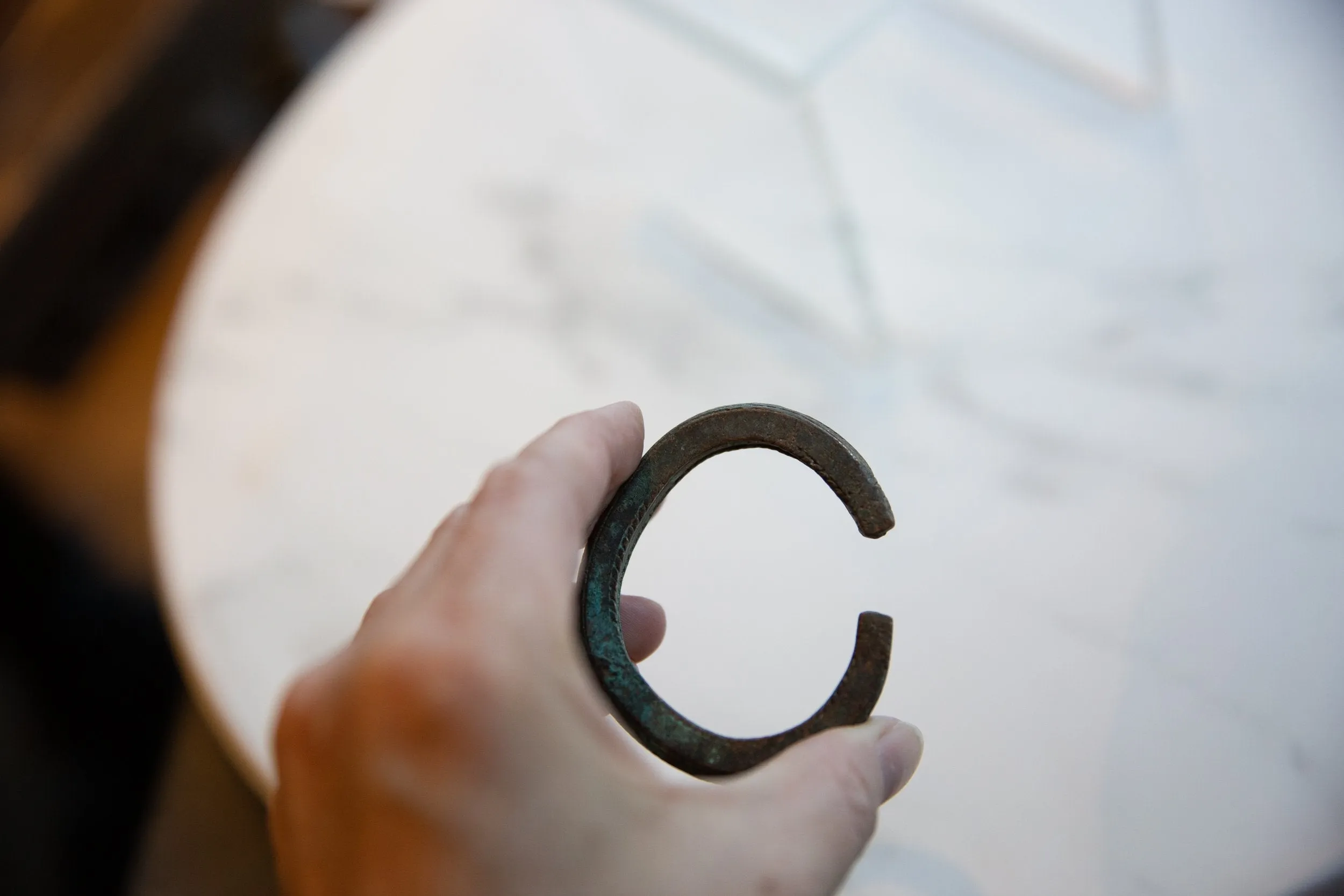 Antique African Oxidized Copper Cuff Bracelet with Striped Detailing