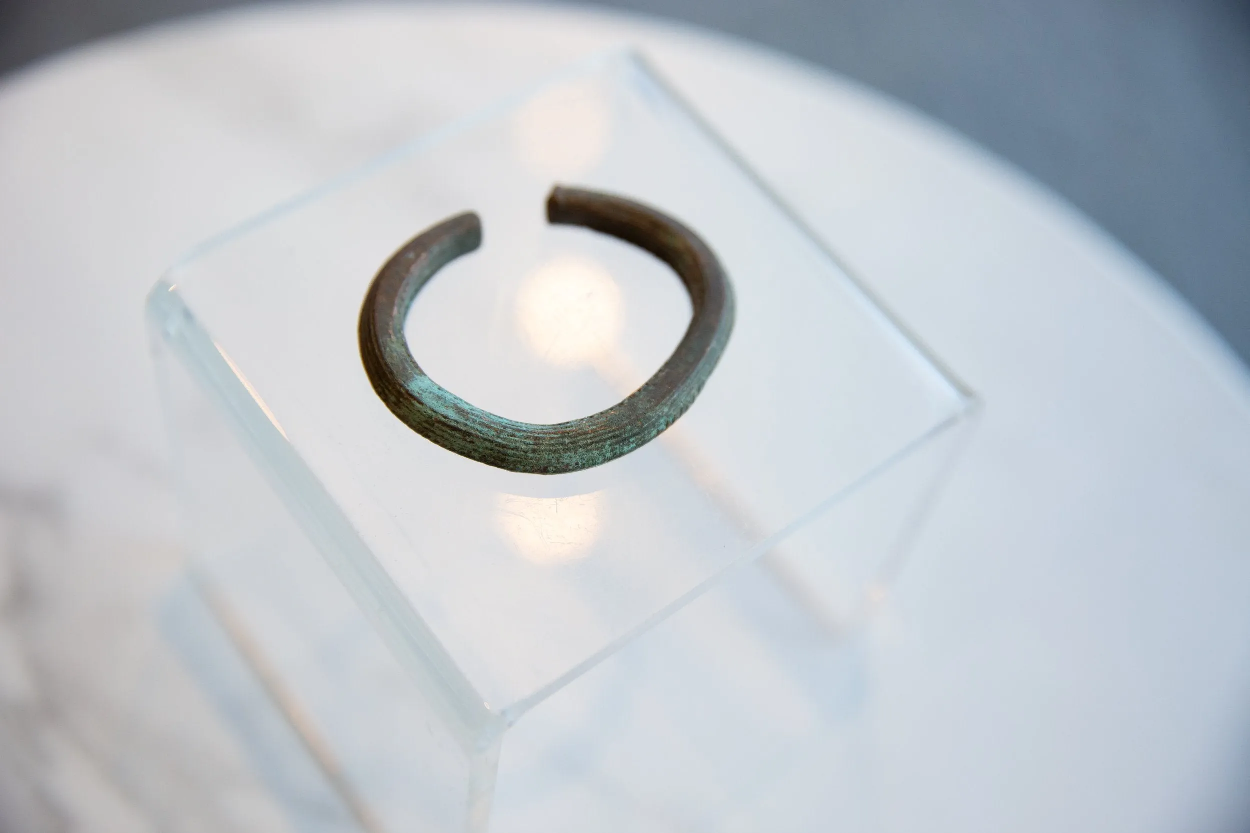 Antique African Oxidized Copper Cuff Bracelet with Striped Detailing