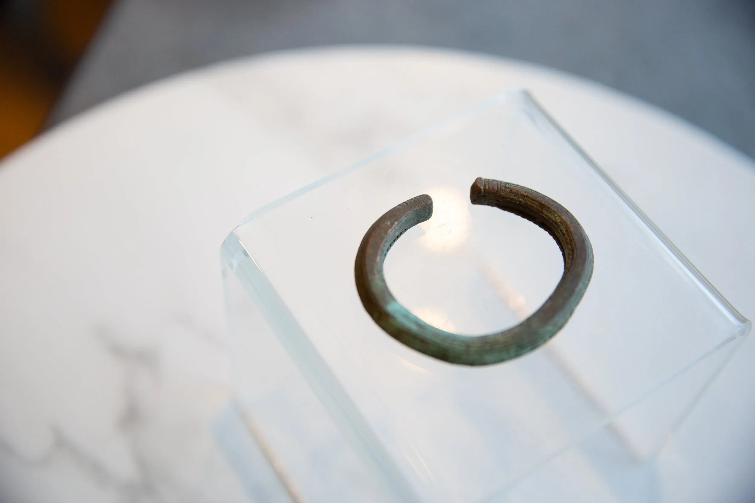 Antique African Oxidized Copper Cuff Bracelet with Striped Detailing
