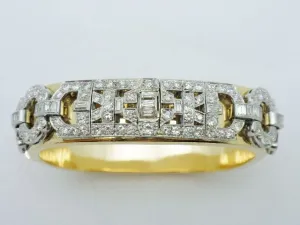 Antique Art Deco Platinum and Diamond Bangle 18K YG Bracelet