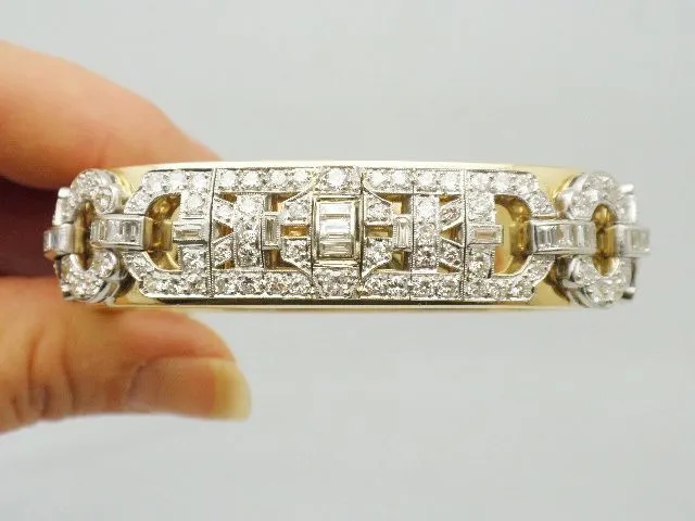 Antique Art Deco Platinum and Diamond Bangle 18K YG Bracelet