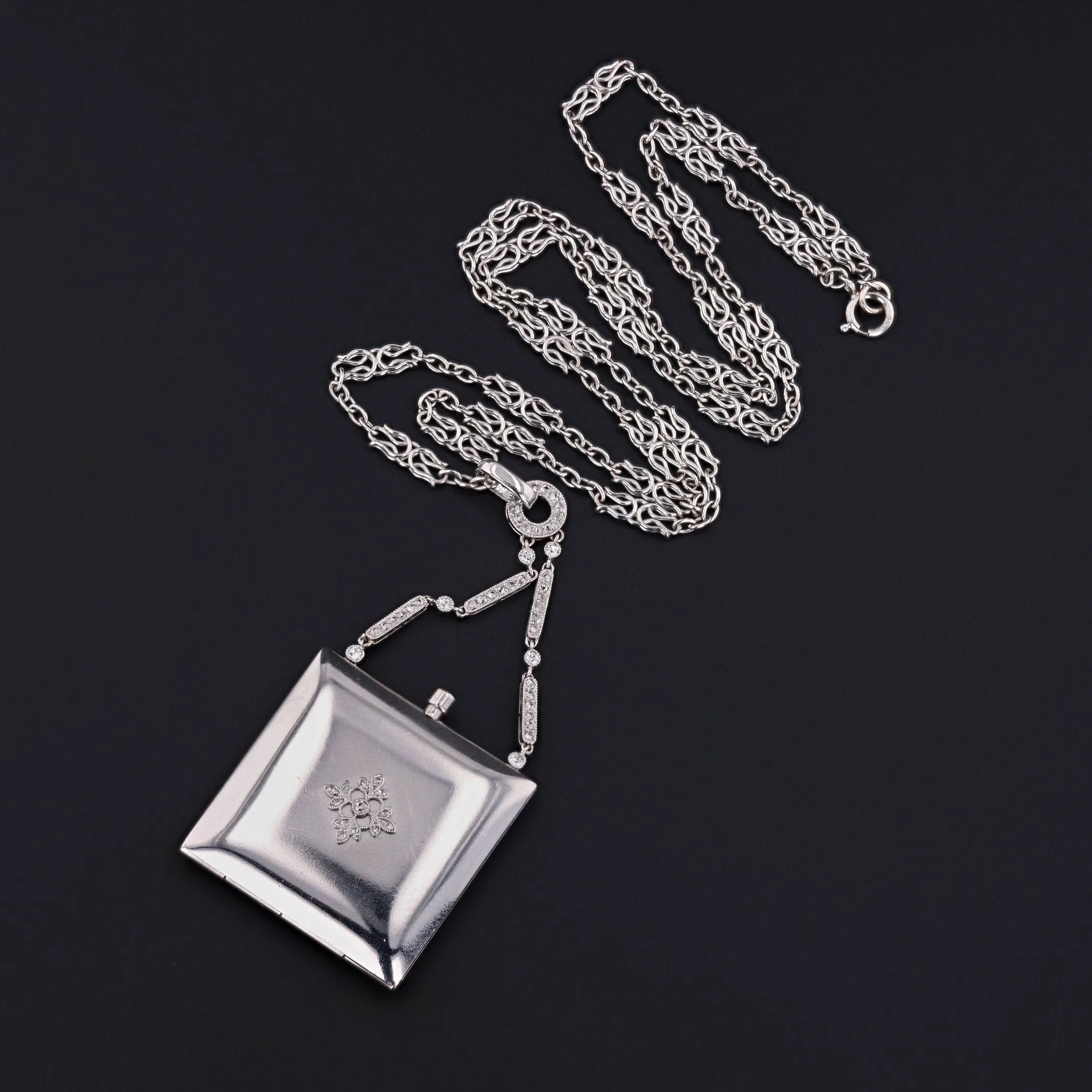 Antique Diamond Locket Necklace of Platinum