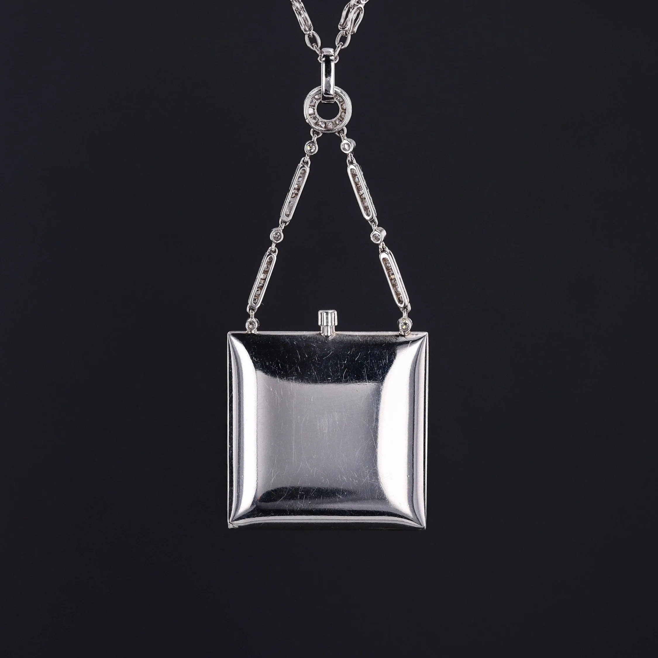 Antique Diamond Locket Necklace of Platinum