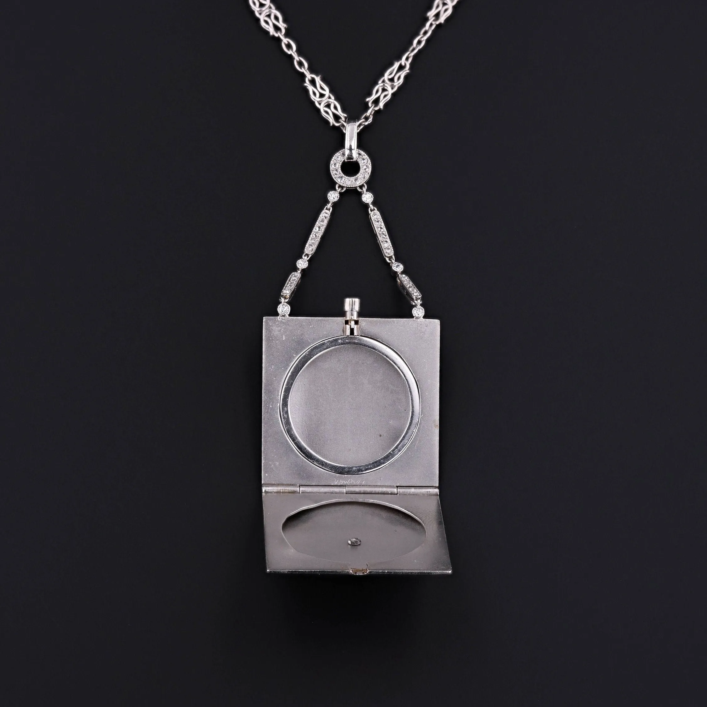 Antique Diamond Locket Necklace of Platinum