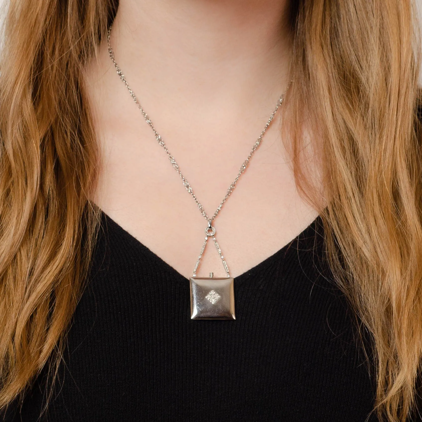 Antique Diamond Locket Necklace of Platinum