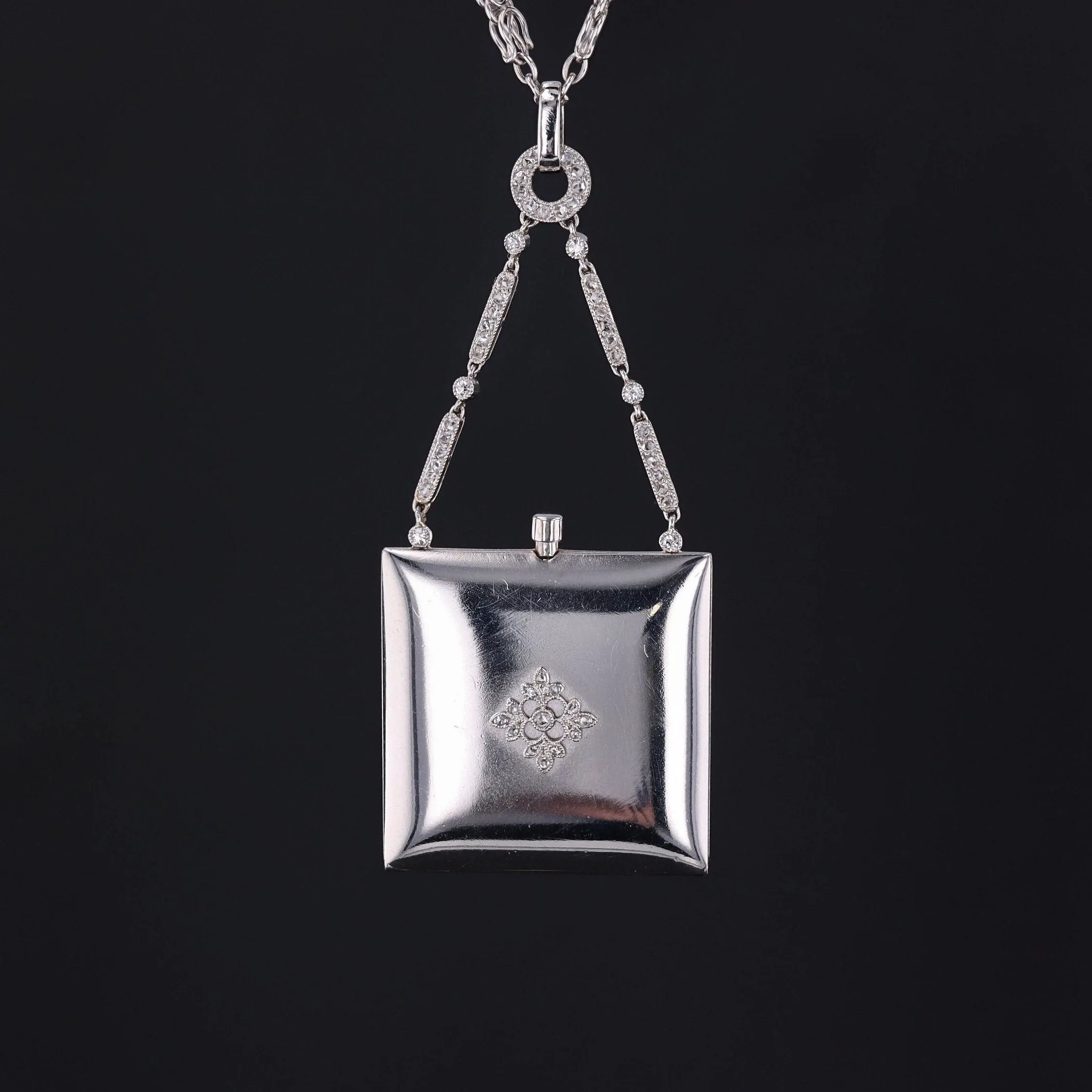 Antique Diamond Locket Necklace of Platinum