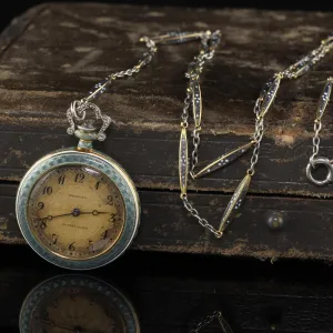 Antique Edwardian Tiffany and Co Platinum Guilloche Enamel Diamond Watch Pendant