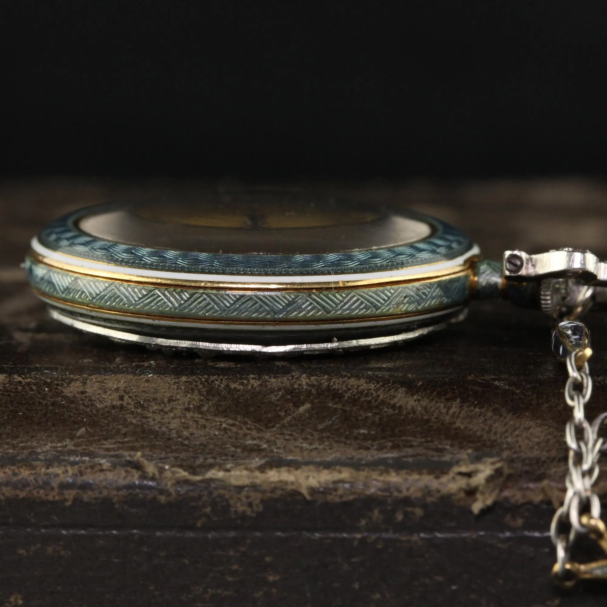 Antique Edwardian Tiffany and Co Platinum Guilloche Enamel Diamond Watch Pendant