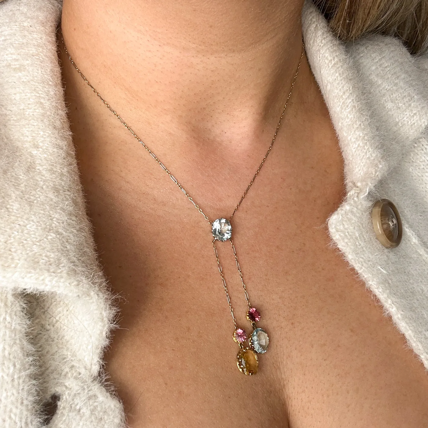 Antique Multi-Gemstone Negligee Necklace | 7.00ctw | 16" |