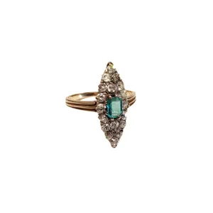 Antique Navette Emerald & Diamond Ring