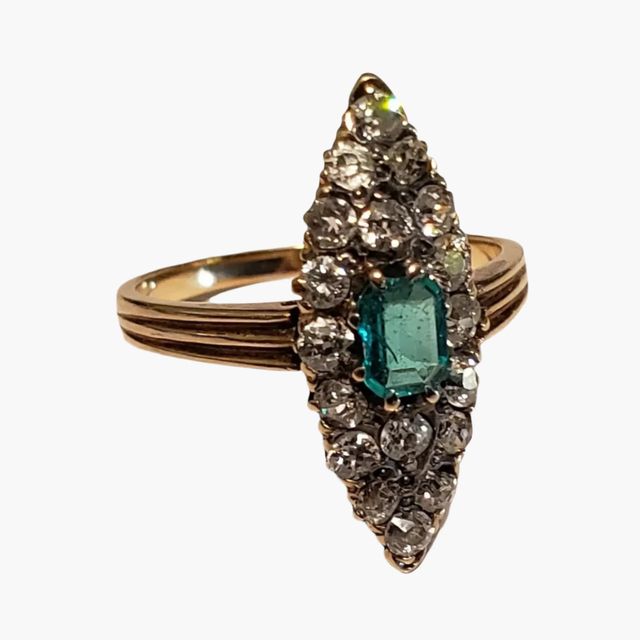 Antique Navette Emerald & Diamond Ring