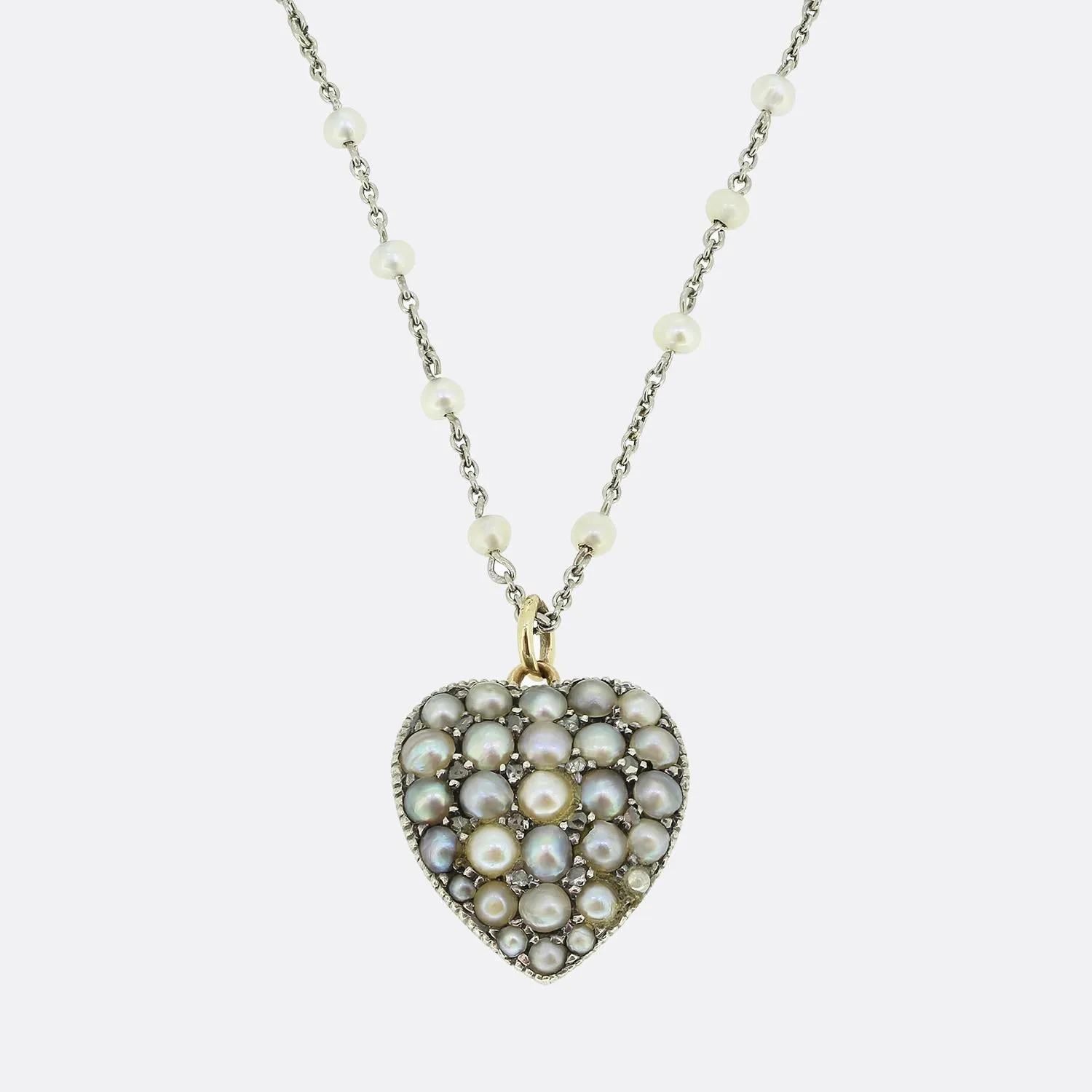 Antique Pearl and Diamond Heart Locket Necklace