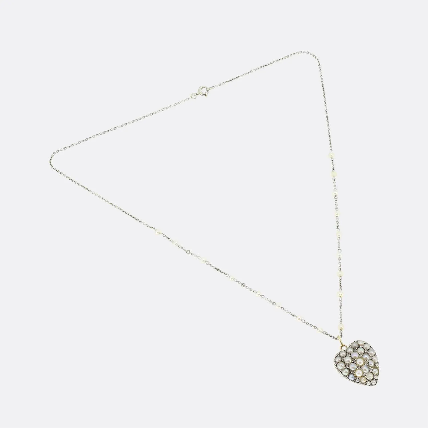 Antique Pearl and Diamond Heart Locket Necklace