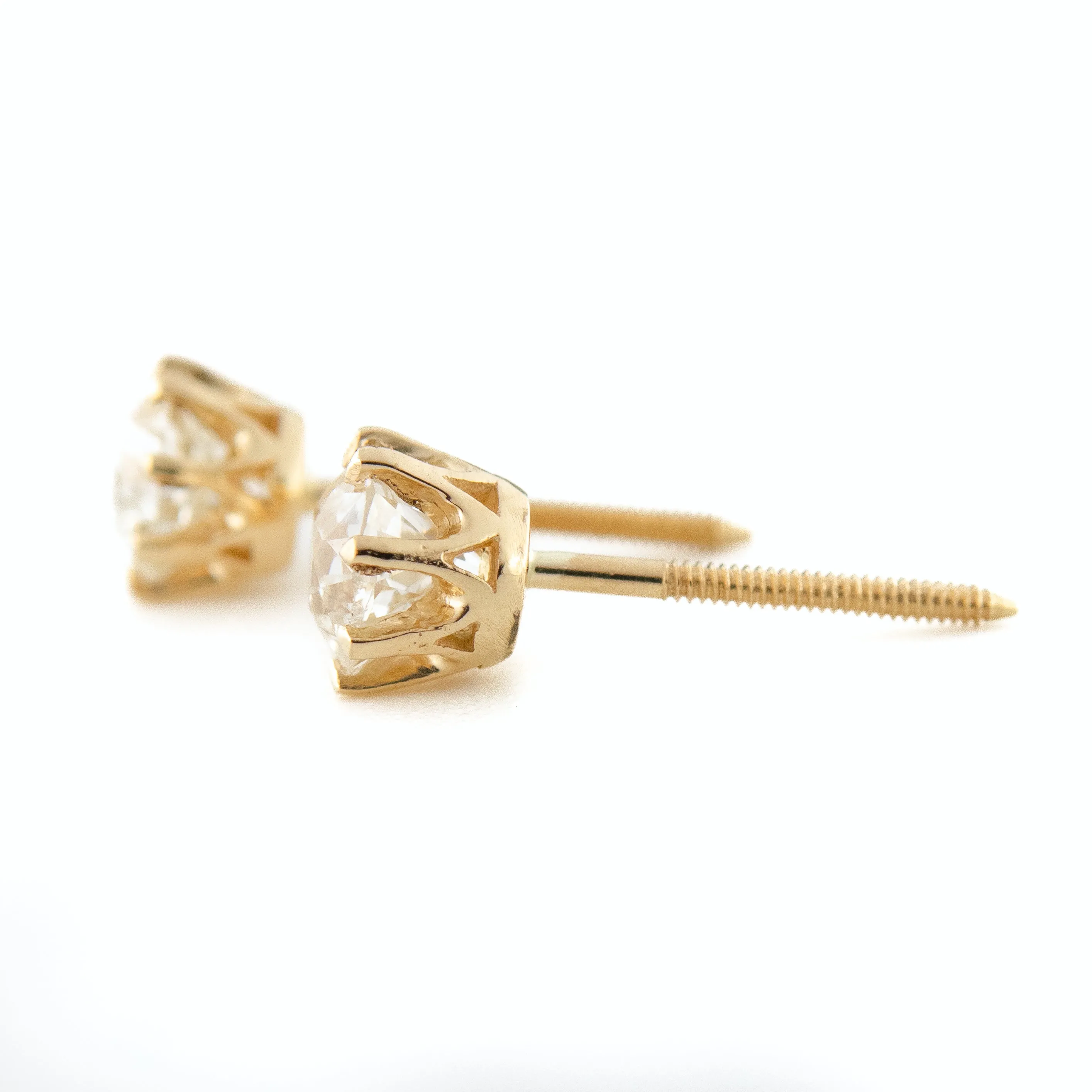 Antique Style Repurposed Diamond Stud Earrings, 1.20 Carats