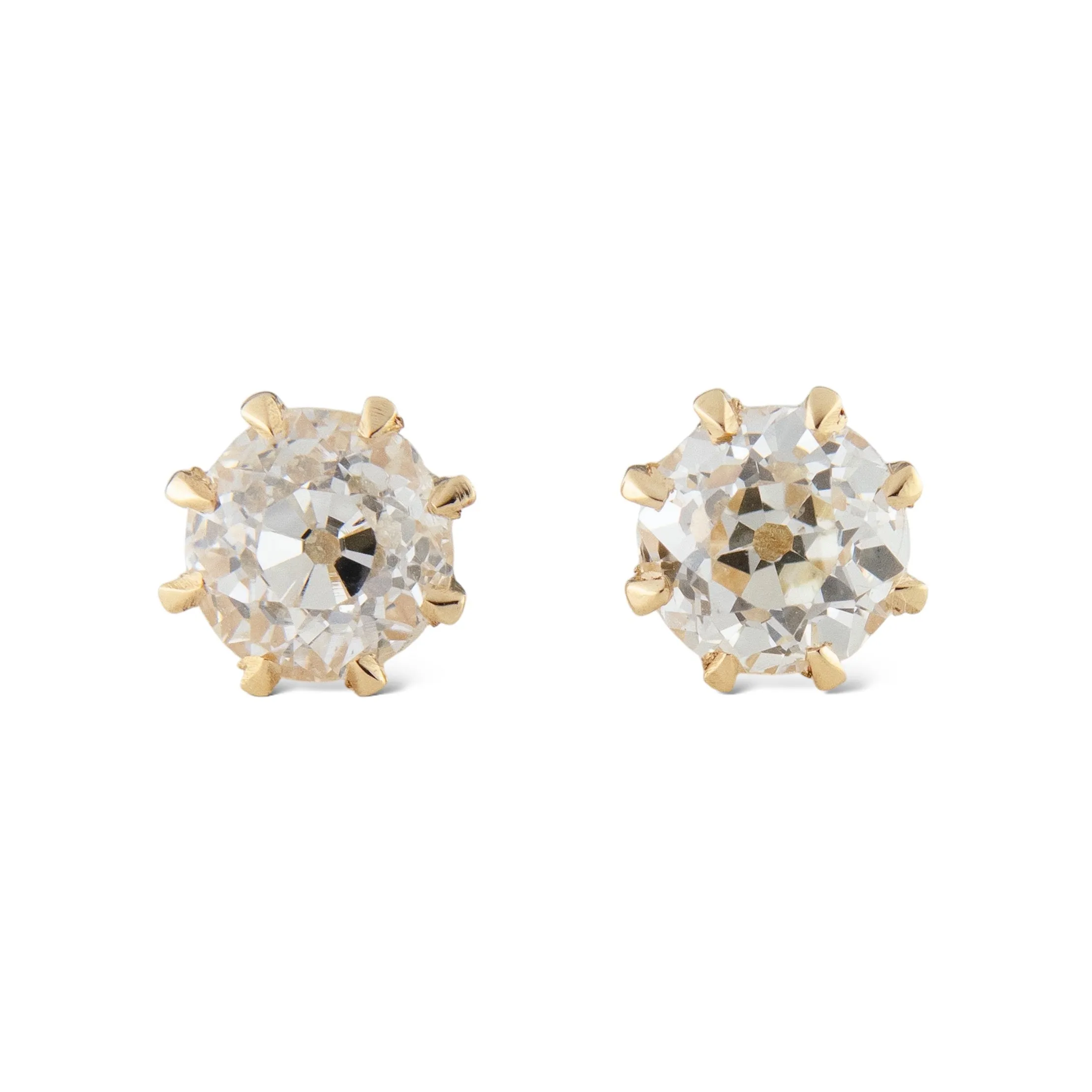 Antique Style Repurposed Diamond Stud Earrings, 1.20 Carats