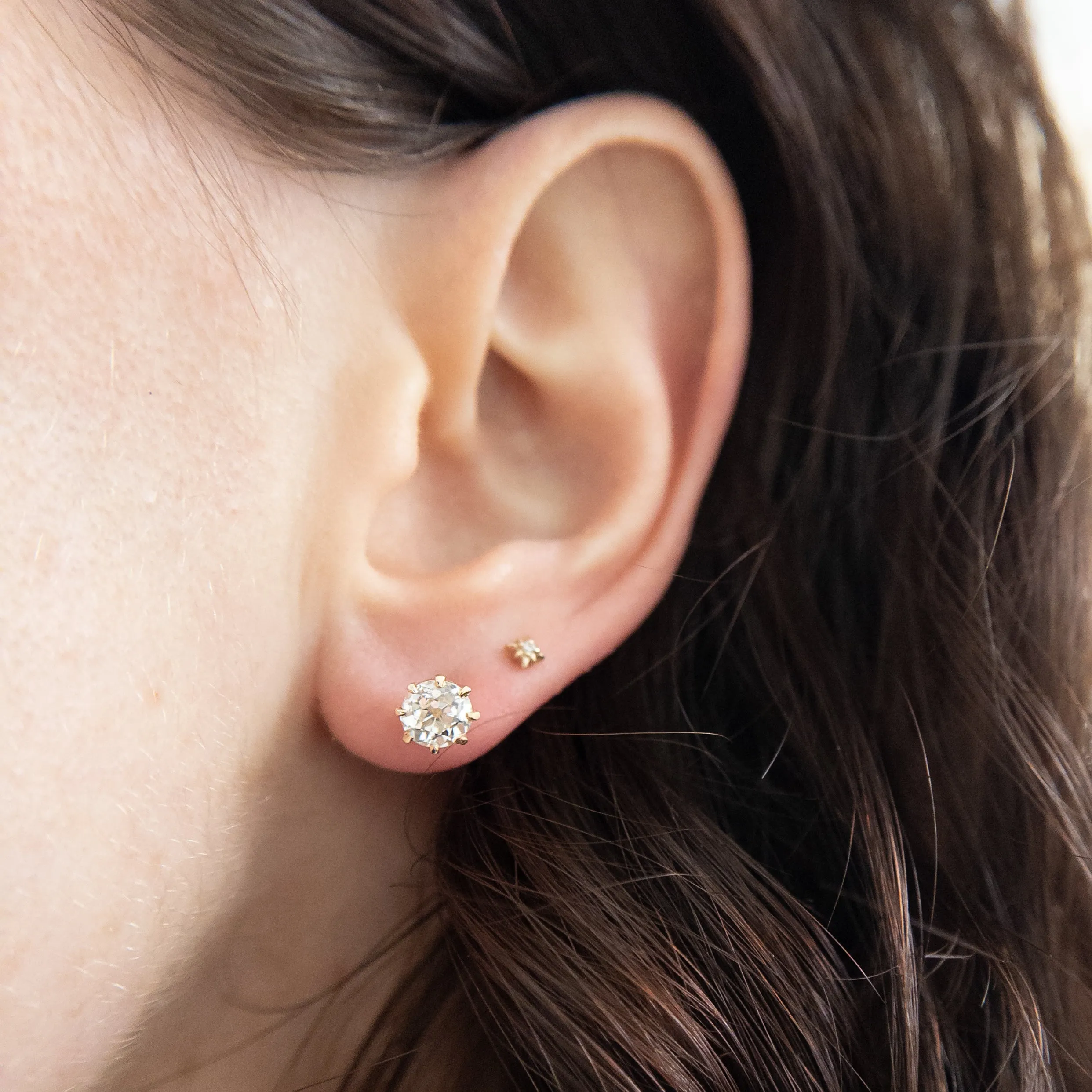 Antique Style Repurposed Diamond Stud Earrings, 1.20 Carats