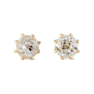 Antique Style Repurposed Diamond Stud Earrings, 1.20 Carats