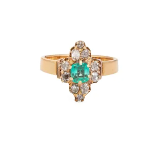 Antique Victorian Emerald Diamond Ring 18k Yellow Gold Vintage Fine Jewelry 5.5