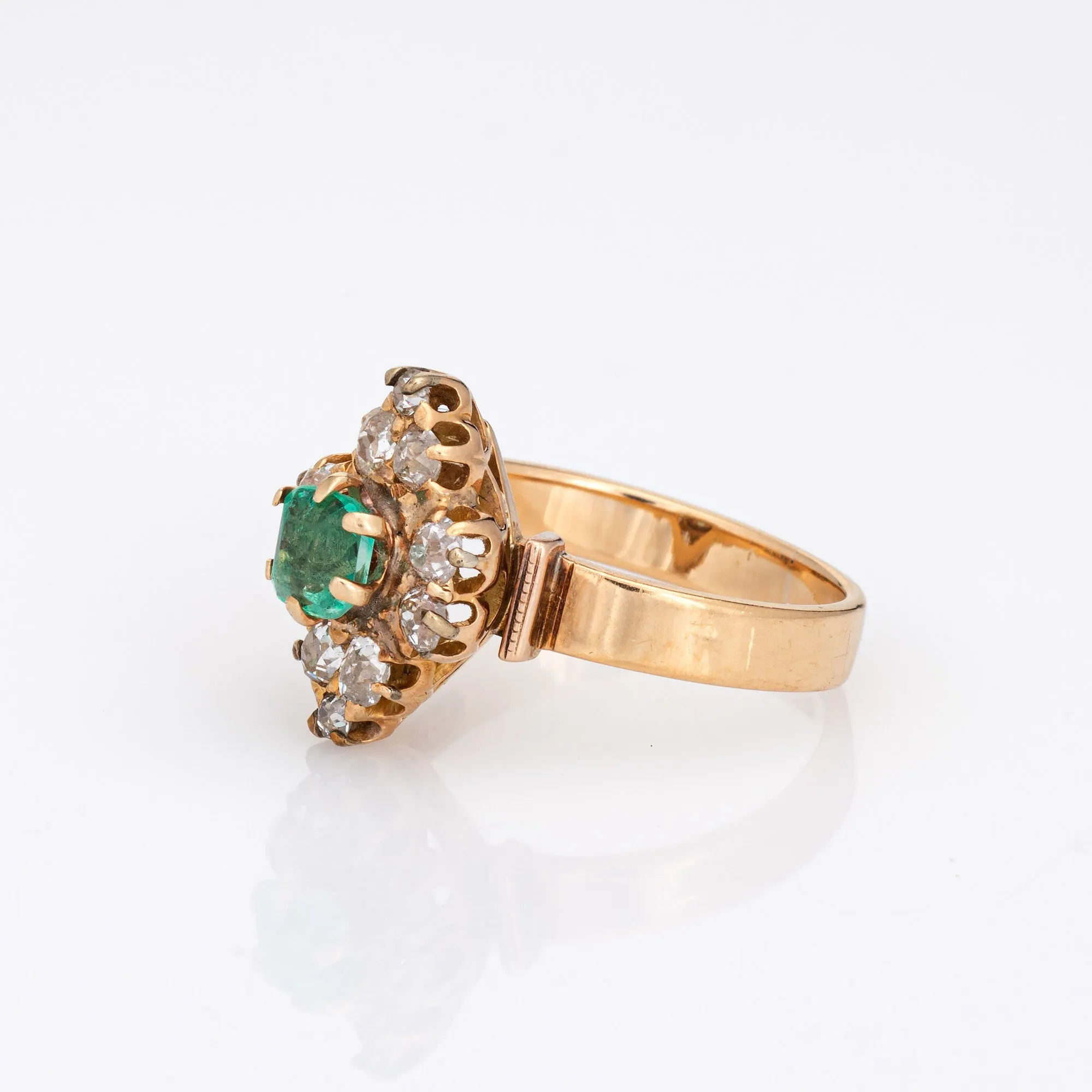 Antique Victorian Emerald Diamond Ring 18k Yellow Gold Vintage Fine Jewelry 5.5