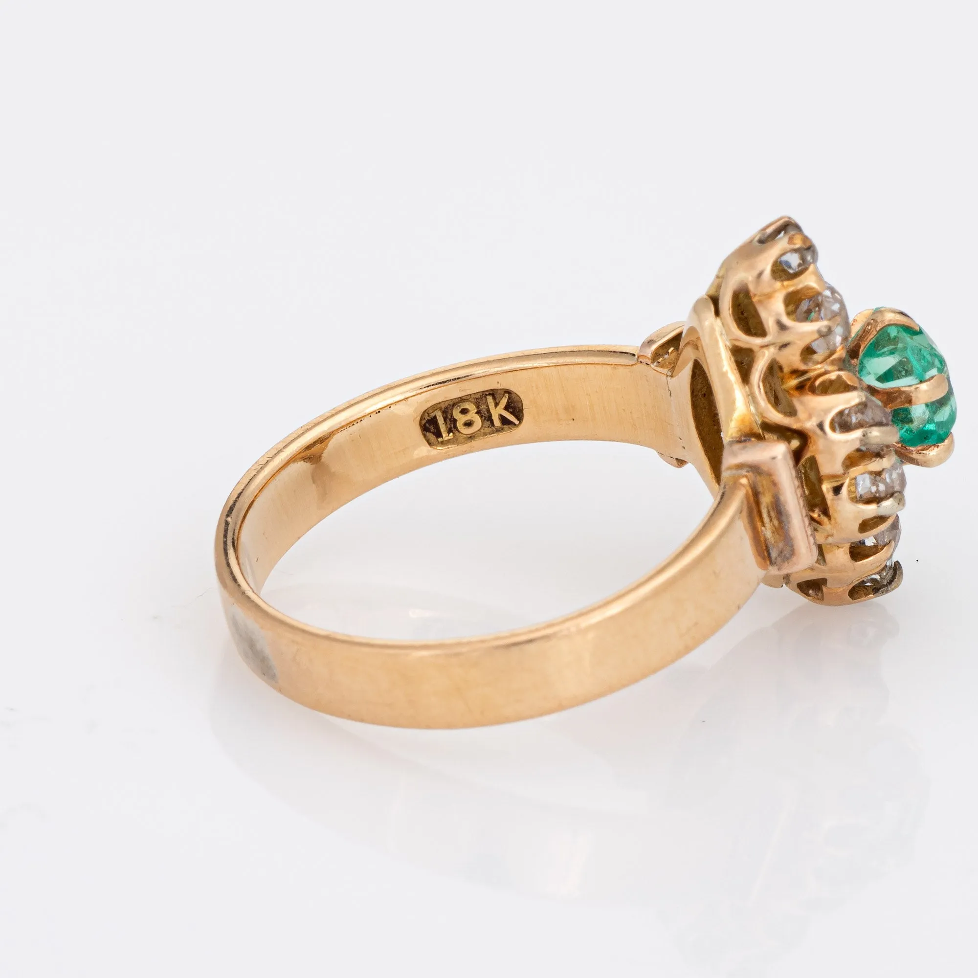 Antique Victorian Emerald Diamond Ring 18k Yellow Gold Vintage Fine Jewelry 5.5