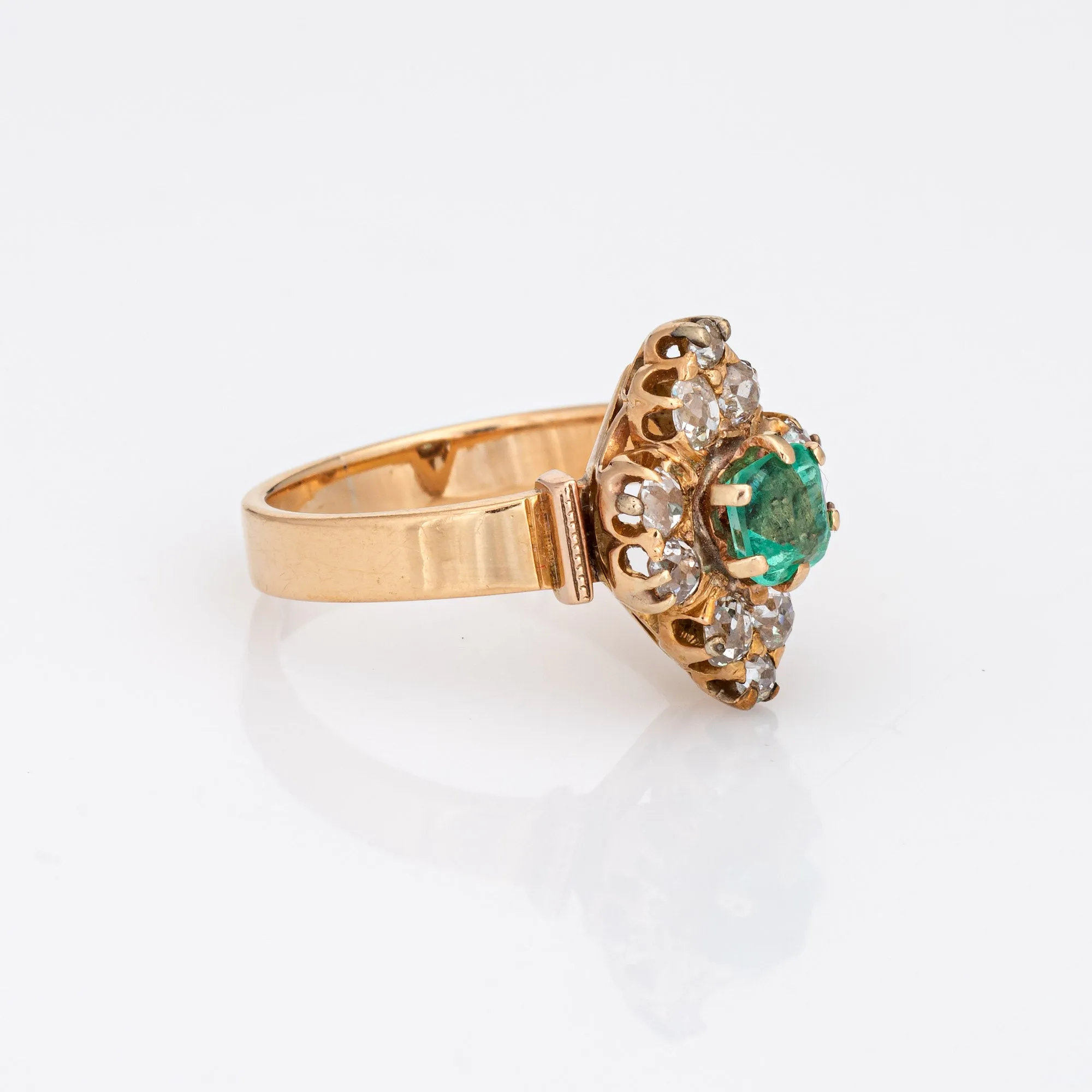 Antique Victorian Emerald Diamond Ring 18k Yellow Gold Vintage Fine Jewelry 5.5