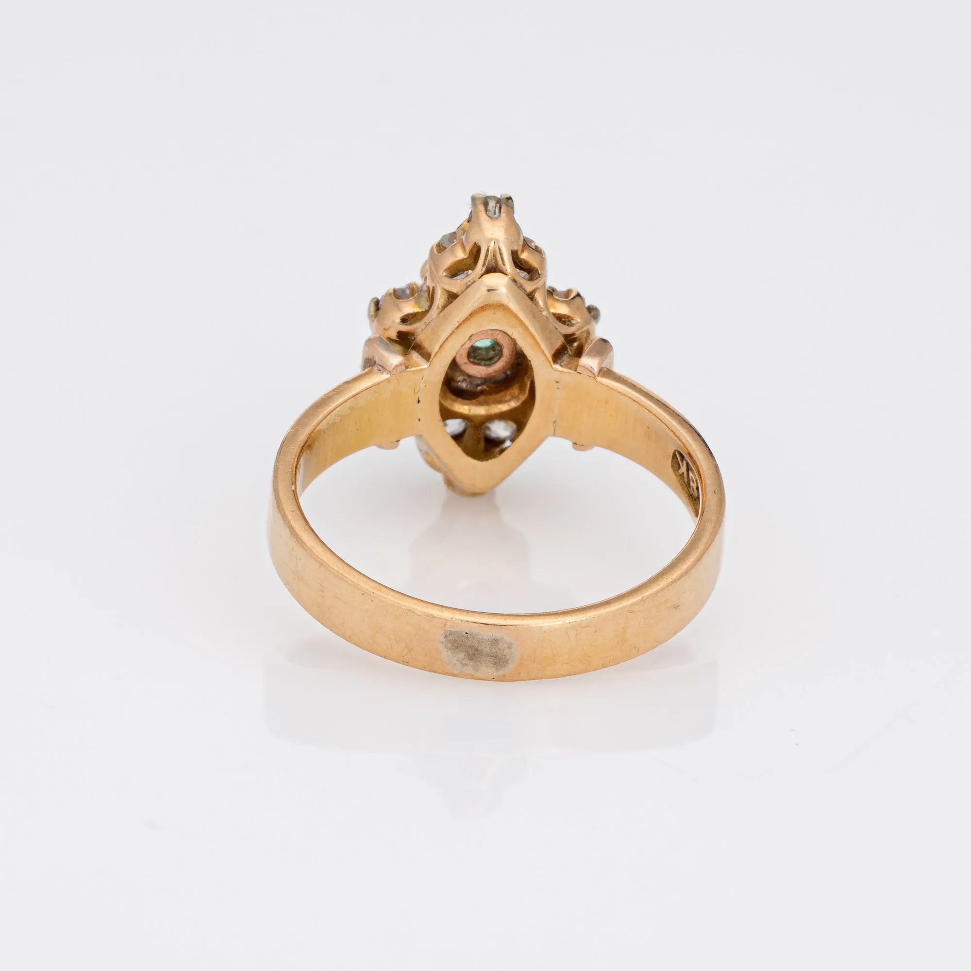 Antique Victorian Emerald Diamond Ring 18k Yellow Gold Vintage Fine Jewelry 5.5