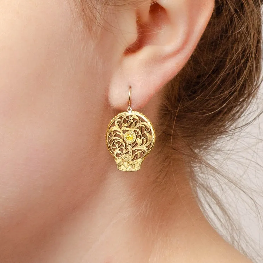 Antique Yellow Diamond Watchcock Conversion Earrings
