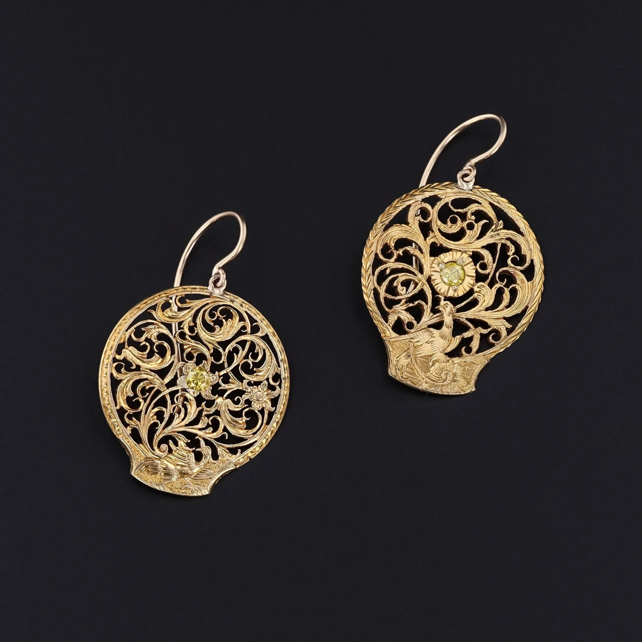 Antique Yellow Diamond Watchcock Conversion Earrings