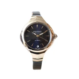Armani Ladies Automatic Watch With Blue Leather Strap & Blue Dial