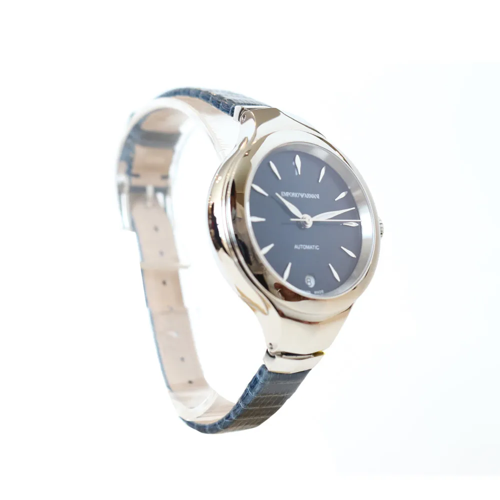 Armani Ladies Automatic Watch With Blue Leather Strap & Blue Dial