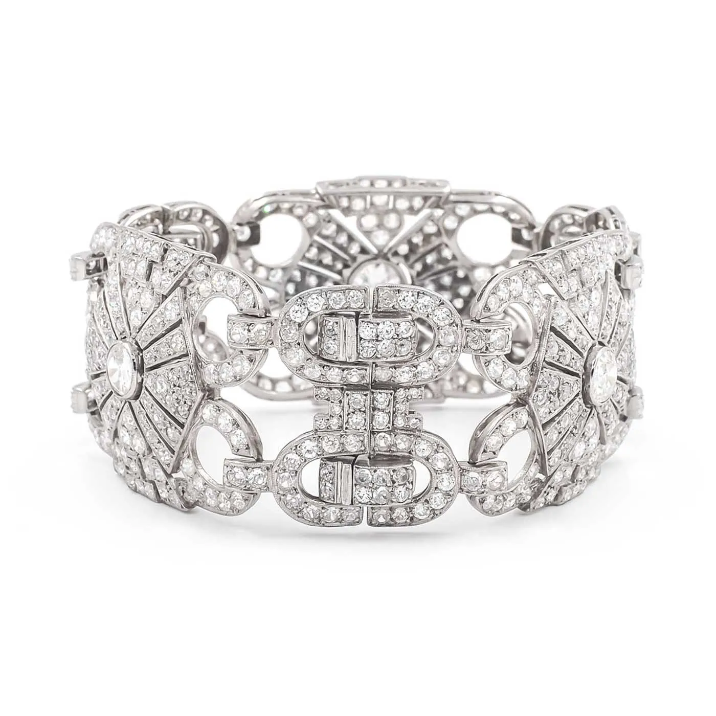 Art Deco 19.40 Ctw. Old European Cut Diamond Geometric Bracelet