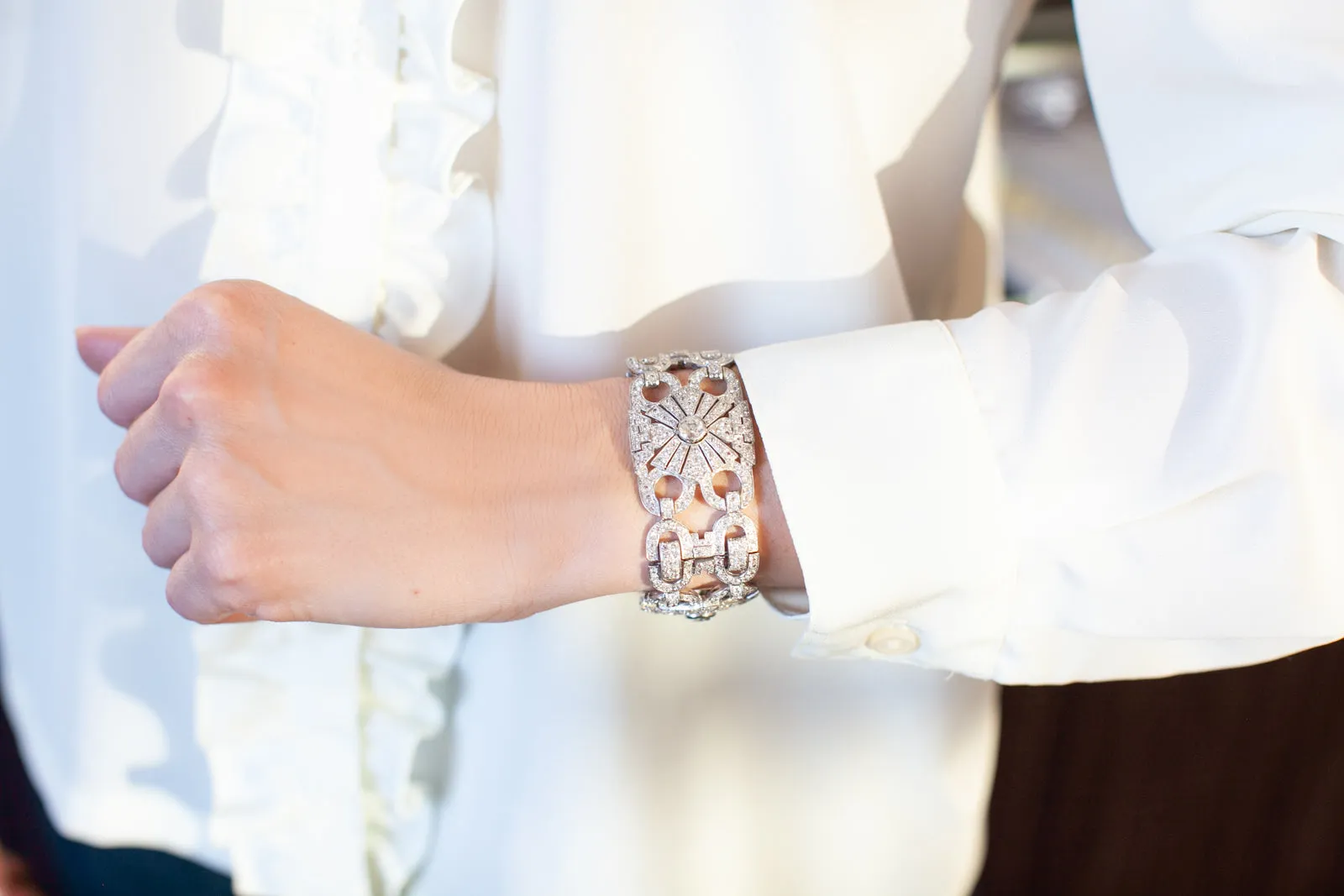 Art Deco 19.40 Ctw. Old European Cut Diamond Geometric Bracelet