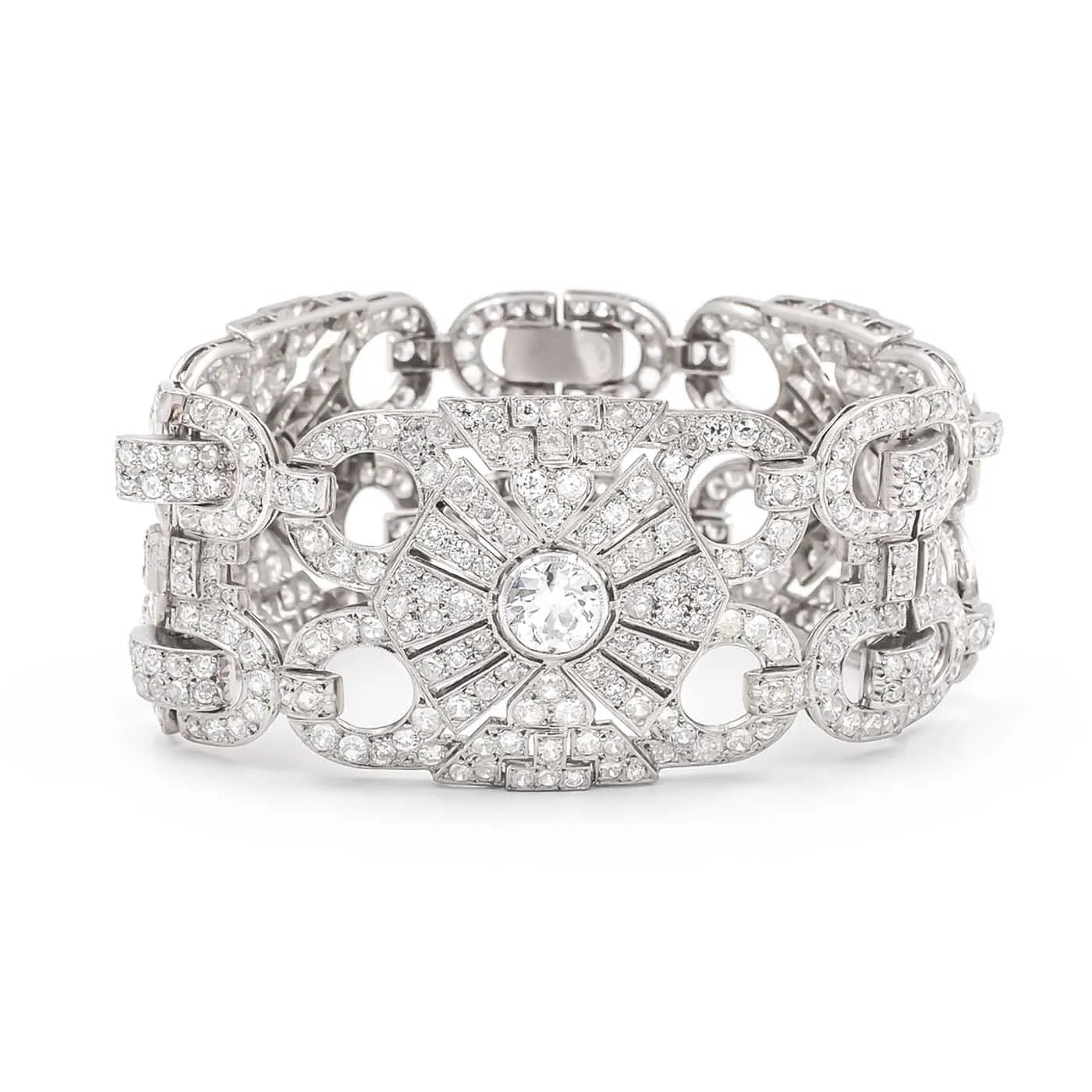 Art Deco 19.40 Ctw. Old European Cut Diamond Geometric Bracelet
