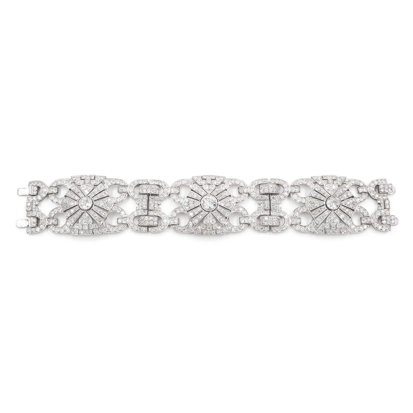 Art Deco 19.40 Ctw. Old European Cut Diamond Geometric Bracelet