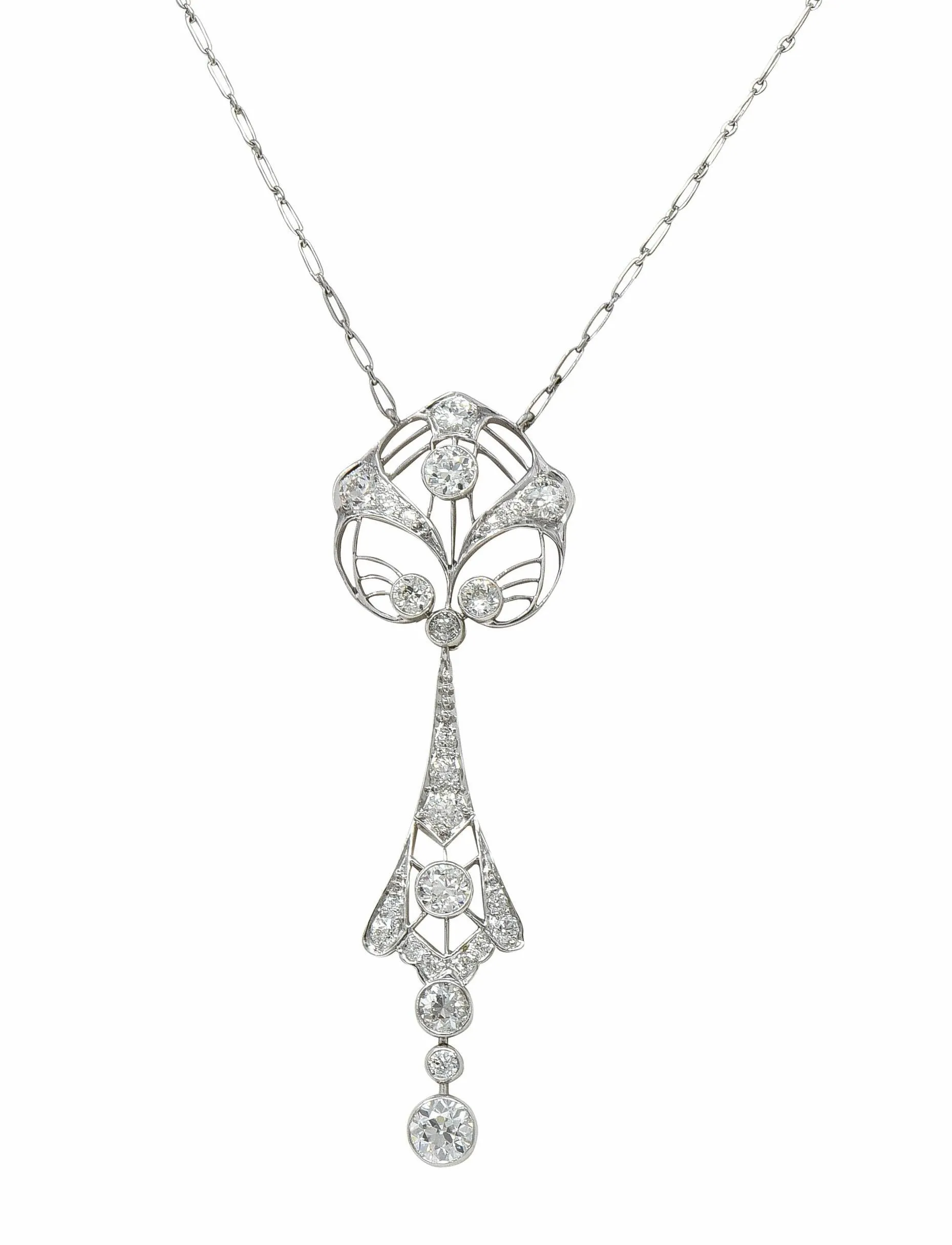 Art Deco 2.75 CTW Diamond Platinum Vintage Openwork Drop Necklace