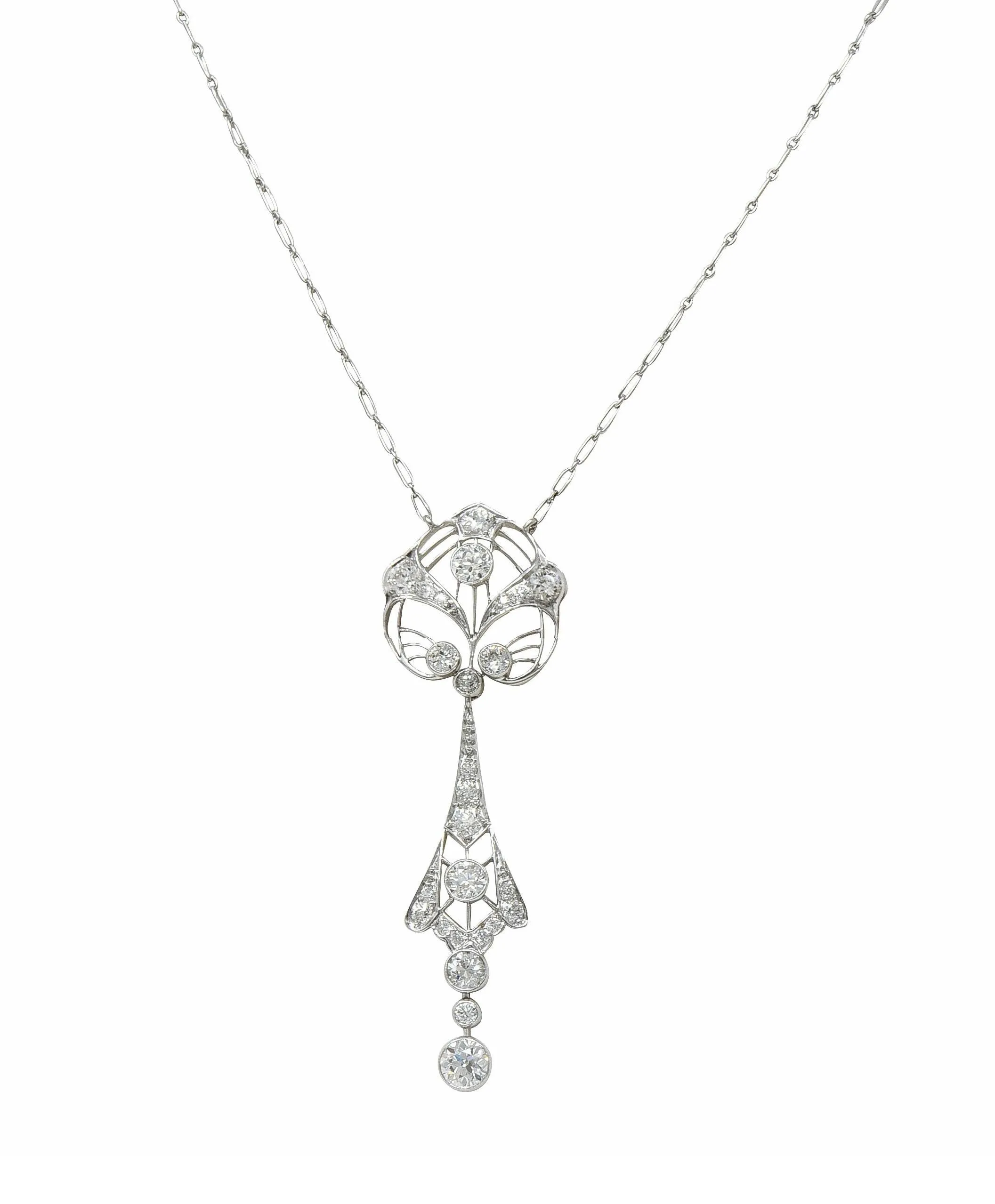 Art Deco 2.75 CTW Diamond Platinum Vintage Openwork Drop Necklace