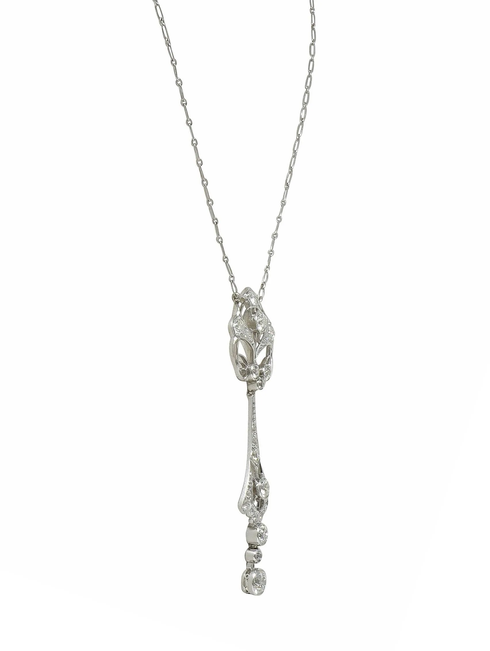 Art Deco 2.75 CTW Diamond Platinum Vintage Openwork Drop Necklace