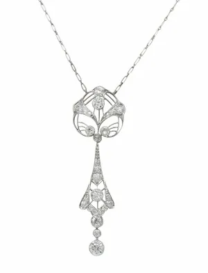 Art Deco 2.75 CTW Diamond Platinum Vintage Openwork Drop Necklace