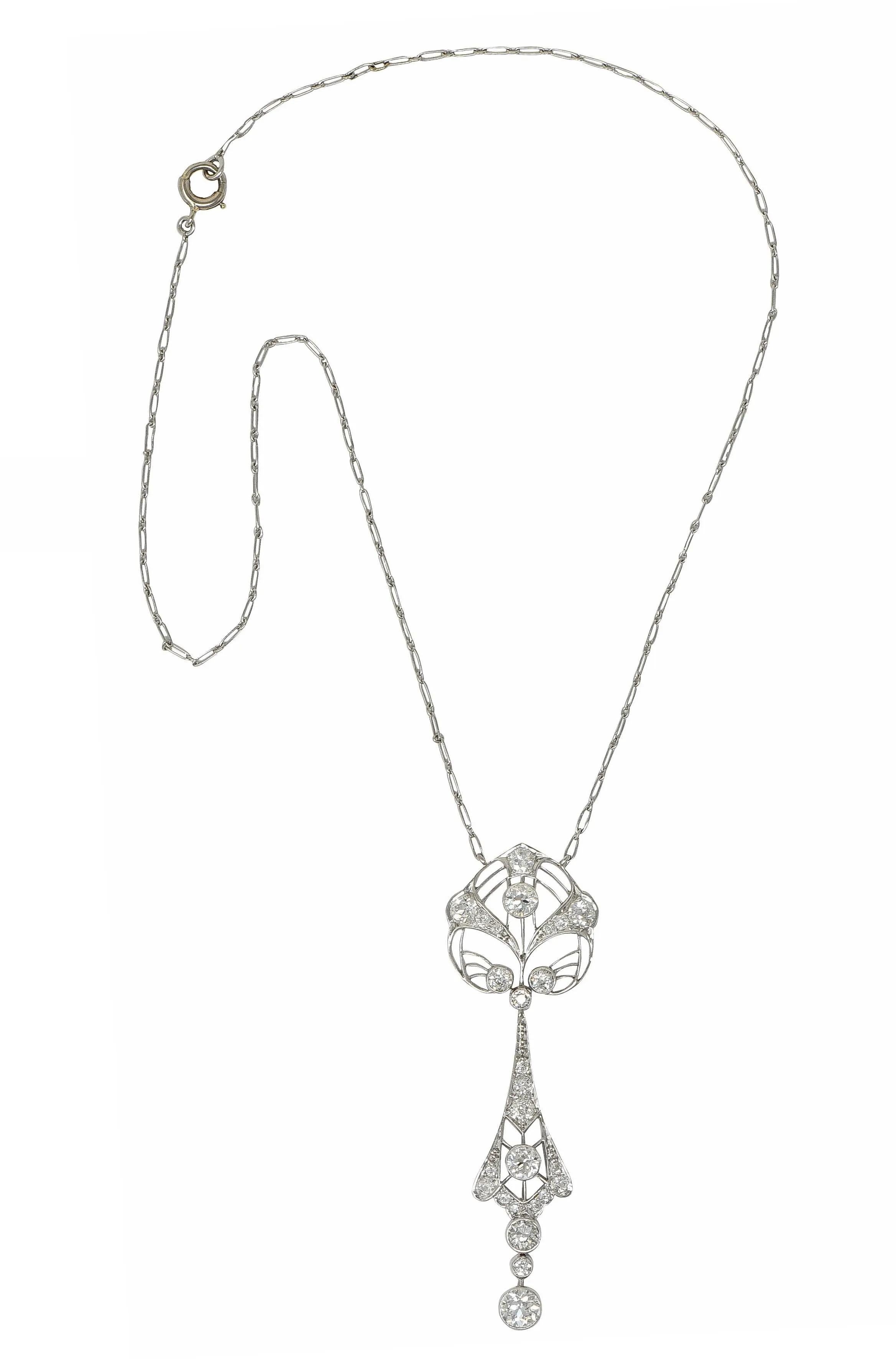 Art Deco 2.75 CTW Diamond Platinum Vintage Openwork Drop Necklace