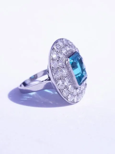 Art Deco Colombian Emerald Pave Platinum Diamond Ring