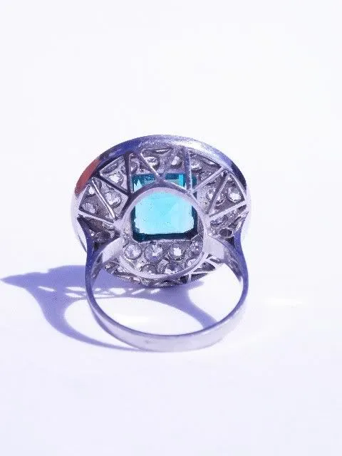 Art Deco Colombian Emerald Pave Platinum Diamond Ring