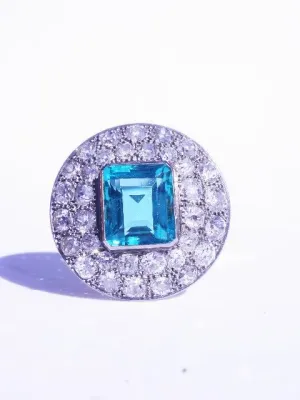 Art Deco Colombian Emerald Pave Platinum Diamond Ring